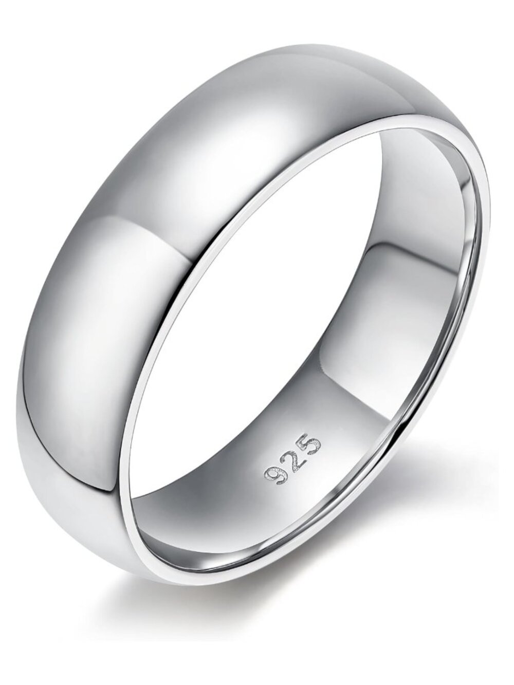 Men's Sterling Silver Wedding Band Ring 6mm Polished Plain Classic
